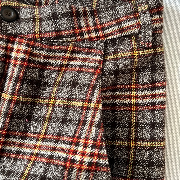 Free People Plaid Pants Brown Orange Size 10 Straight Wide Leg Trousers Cotton - Picture 3 of 8